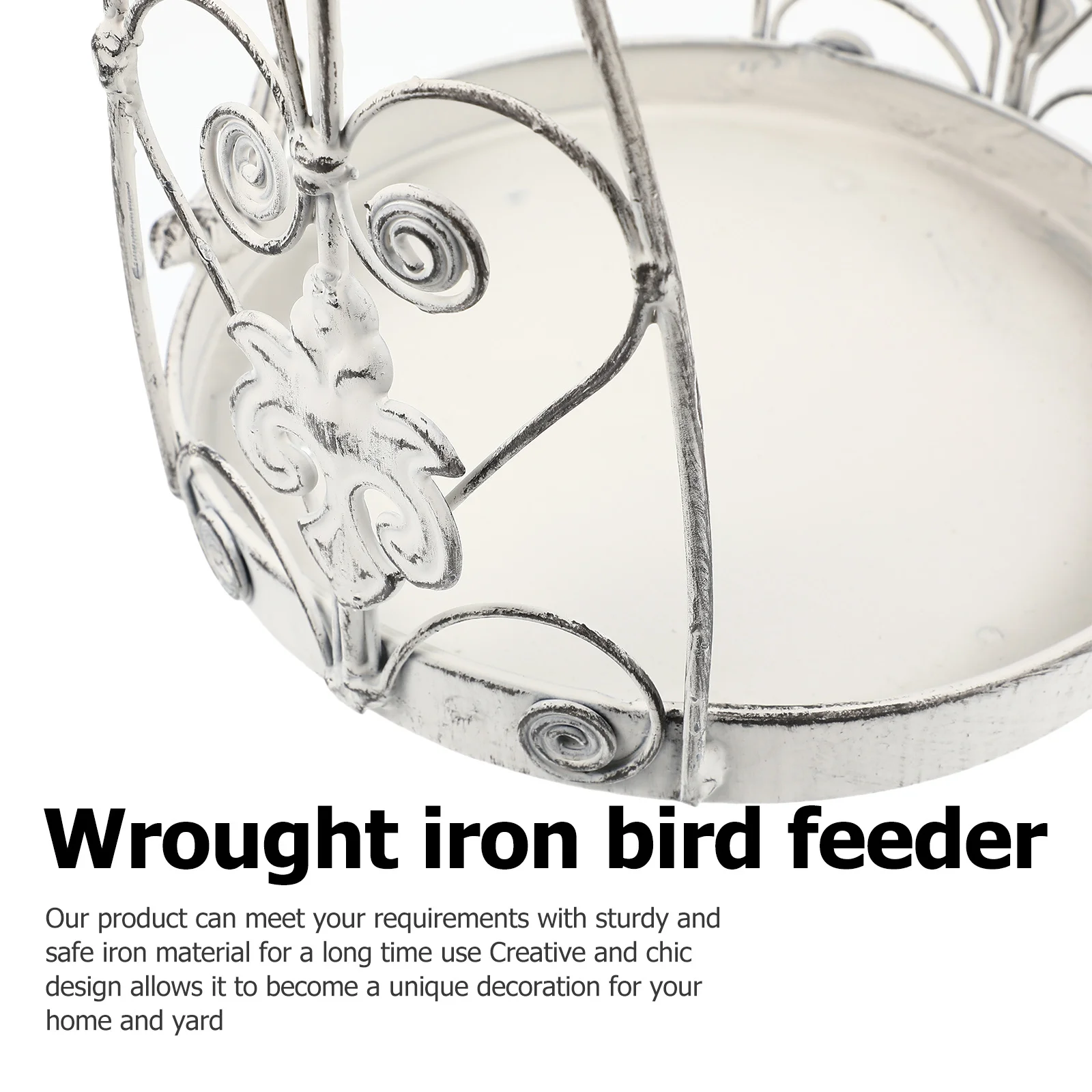 

1Pcs Feeder Hanging Decorative Feeder for Garden Outdoor Birds Food Container White Ironwork Feeding Tool