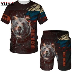 YUHA – ensemble T-shirt et Short pour hommes, vêtements de sport, survêtement, col rond, manches courtes, imprimé en 3D