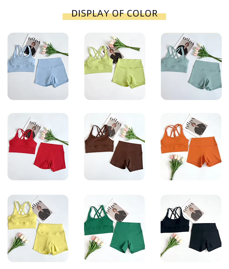 2026 Sommer 2-teiliges Damen-Yoga-Shorts-Set, hochintensives Yoga-Top mit gekreuztem Rücken, hochtaillierte, hüfthebende Yoga-Shorts, Yoga-Sportbekleidung – Detail 7