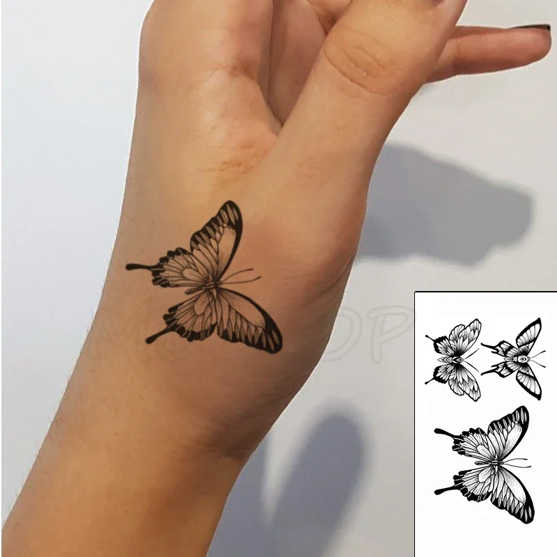 

Waterproof Temporary Tattoo Sticker Black Wolf Arrow Rose Butterfly Flash Tattoos Totem Line Body Art Hand Fake Tatoos Women Men