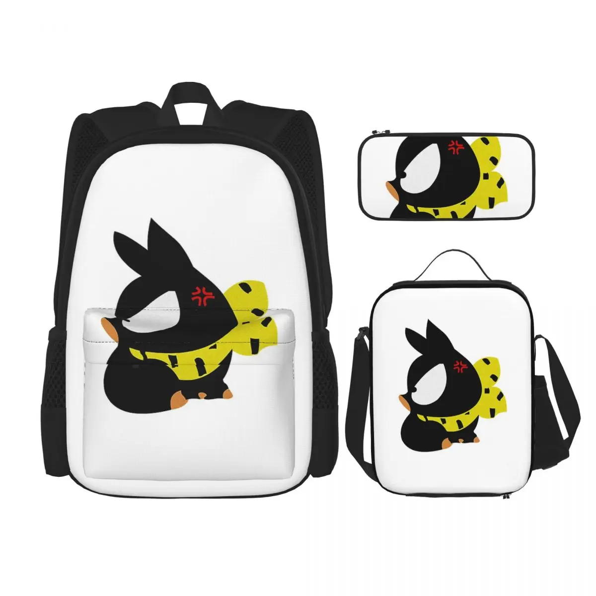 Angry P-chan Backpacks Boys Girls Bookbag Children School Bags Cartoon Kids Rucksack Lunch Bag Pen Bag Three-Piece Set