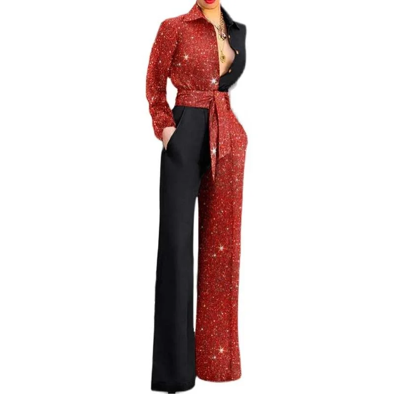 Tuta casual sexy V-ne Pantaloni lunghi a vita alta da donna Street Sle Tessuto in poliestere Collezione estiva Faionable One-piece