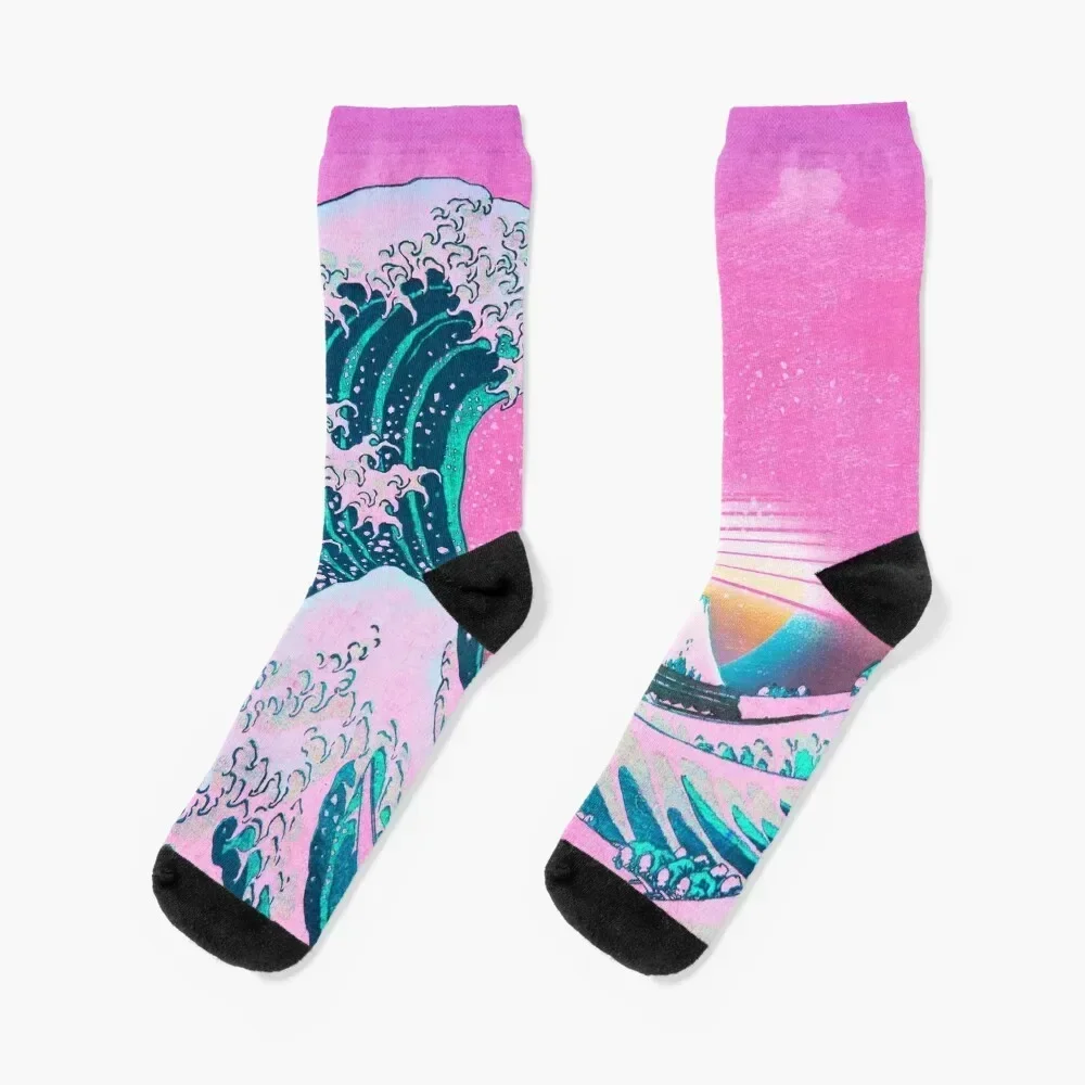 Vaporwave Aesthetic Great Wave Off Kanagawa Retro Sunset Socks designer brand luxury kawaii Novelties Men's Socks Women's