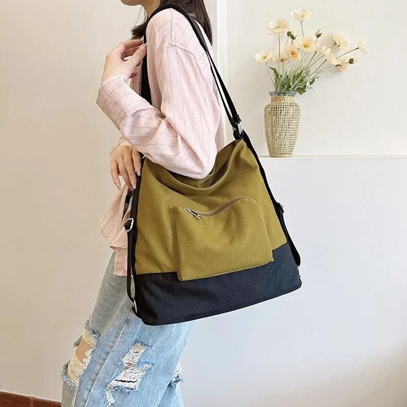 

Color contrast Large capacity Canvas bag Pupil commuting Go to class backpack fallow fashion all-match Crossbody bag lady