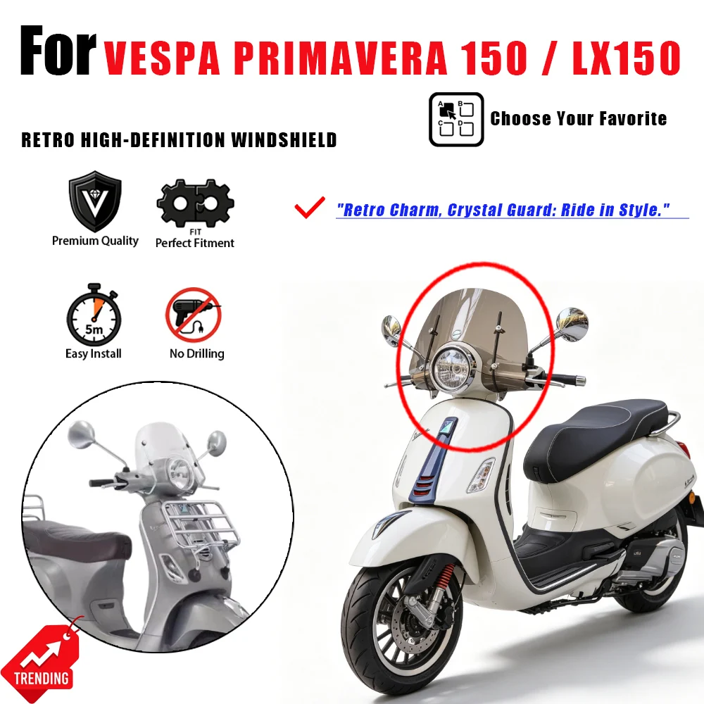 Para Piaggio Vespa Primavera 150 LX150, Defletor de Vento Frontal, Parabrisas Modificado para Vespa