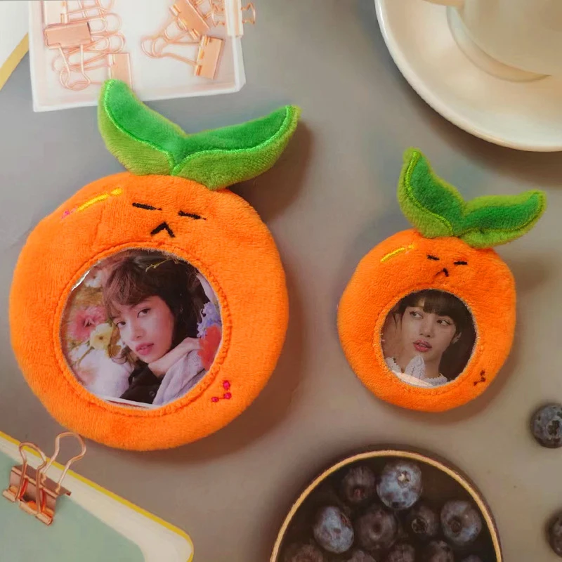 

1/3 Inch Photo Bus Card Protective Cover Case Kawaii Orange Shape Plush Photocard Holder Bag Pendant Stationery