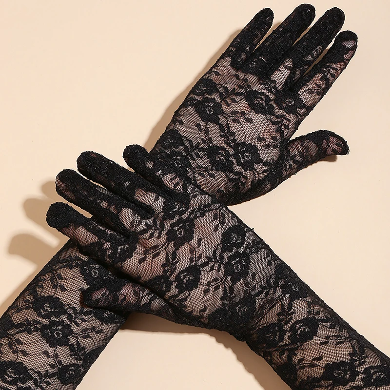 55cm Sexy Lace Floral Thin See Through Breathable Fashion Elegant Women Elbow Long Gloves Bride Wedding Ceremony Party Cosplay