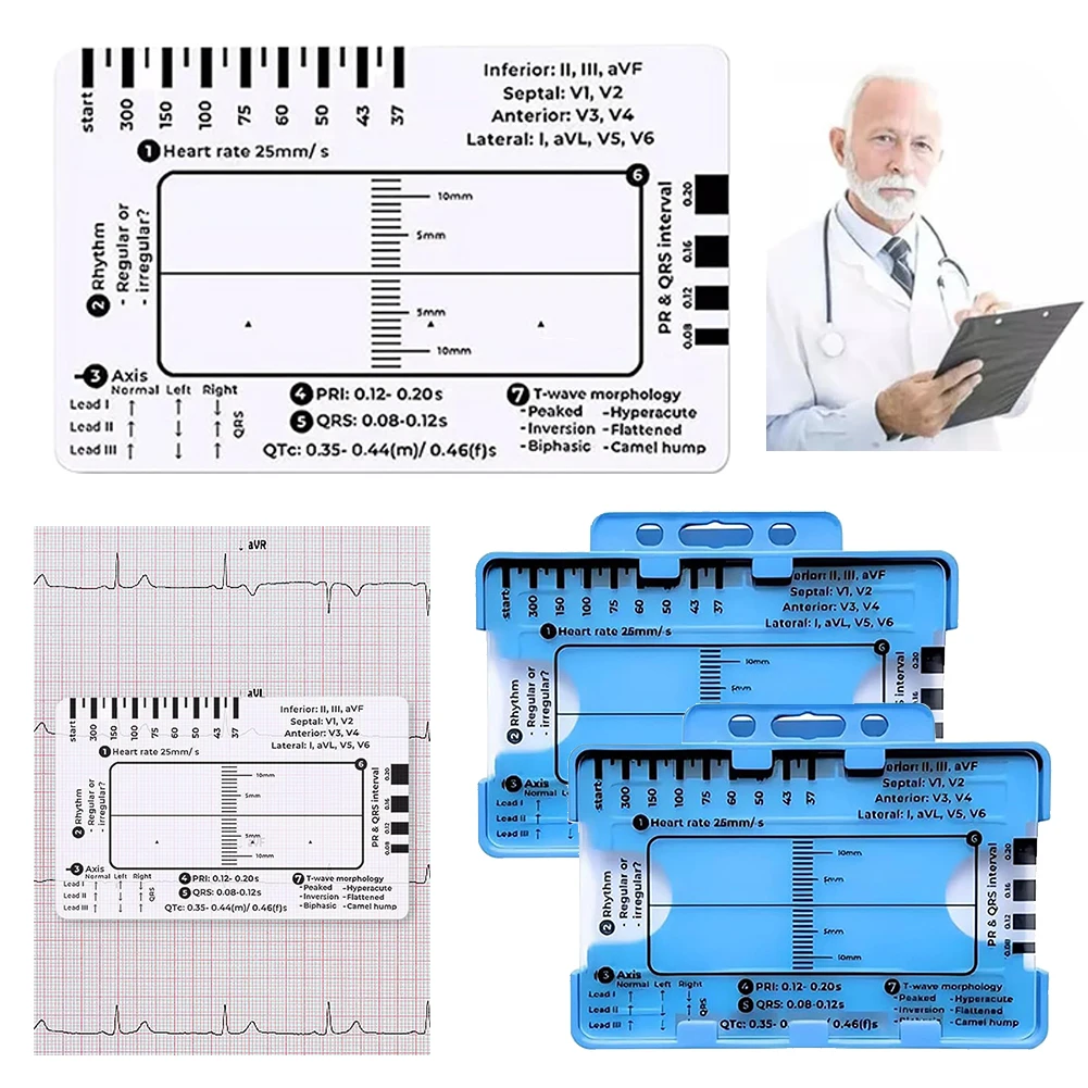 Ecg 7-step Ruler Ecg/ekg 7-step Ruler Card, Portable Pocket Ecg Ekg Caliper With Protective Sheath Evaluation Tool