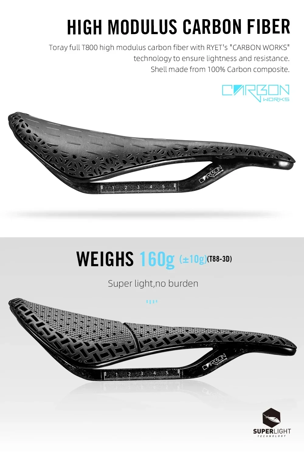 RYET T88 3D-Gedruckter Carbon-Fahrradsattel 240*143mm 7x9mm Ovale Schienen Ultraleichter MTB Gravel Rennradsitz Erschwinglich Hochwertig – Detail 11