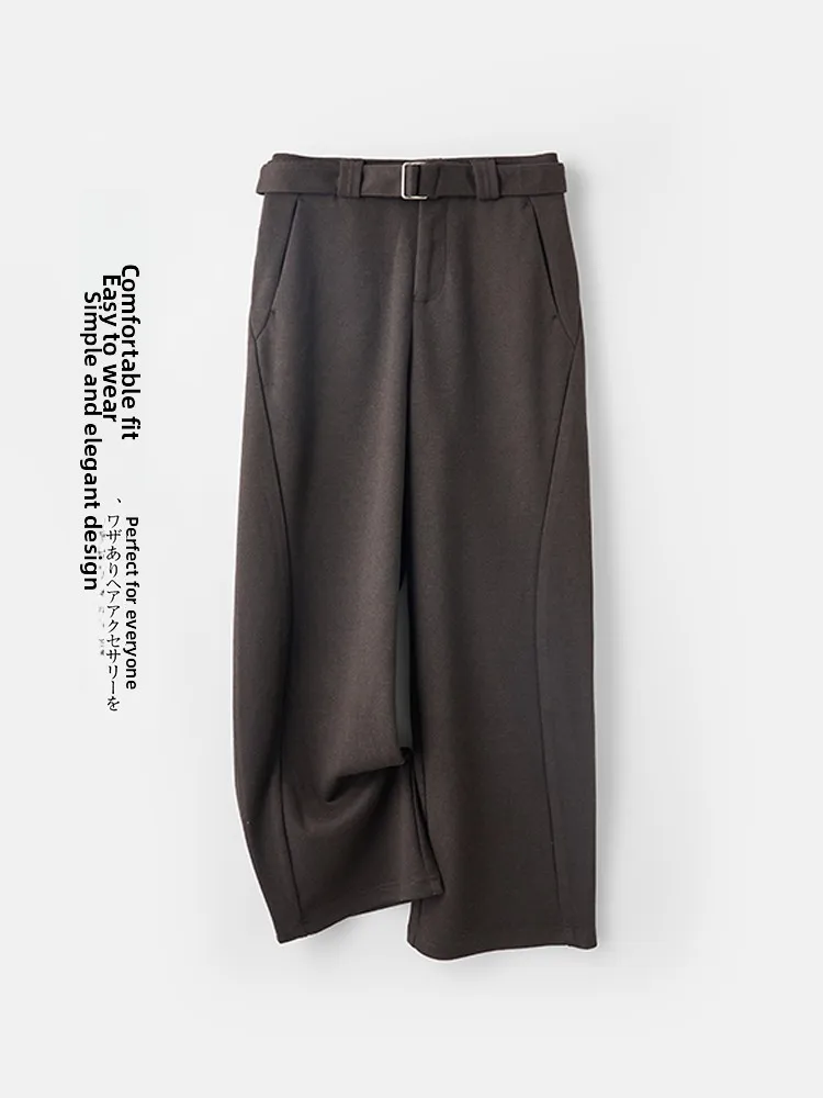 

Мужские свободные повседневные брюки из смесовой шерсти, шелка и хлопка, прямого кроя, струящиеся, широкие, длинные, модные, для осеннего сезона