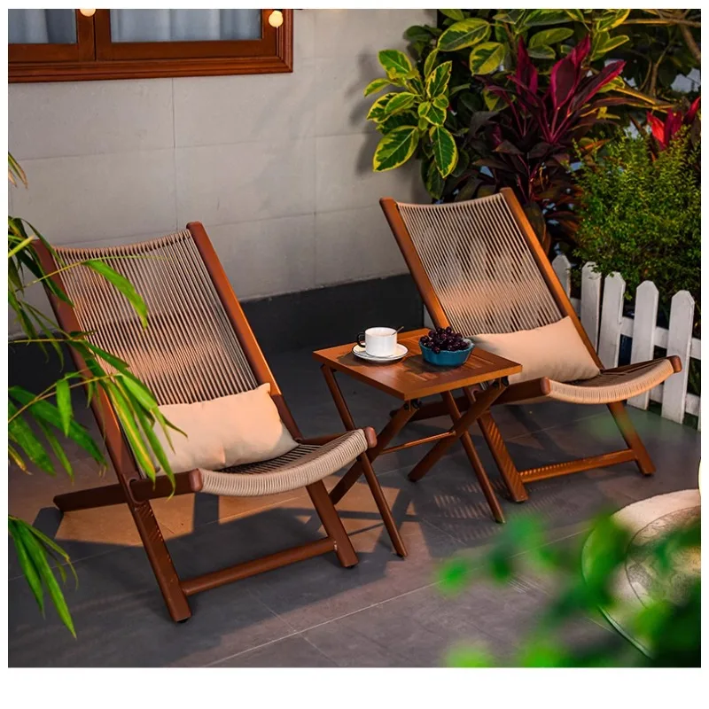 Outdoor recliner three-piece leisure open-air rattan chair single back chair balcony small coffee table rattan chair rattan weav