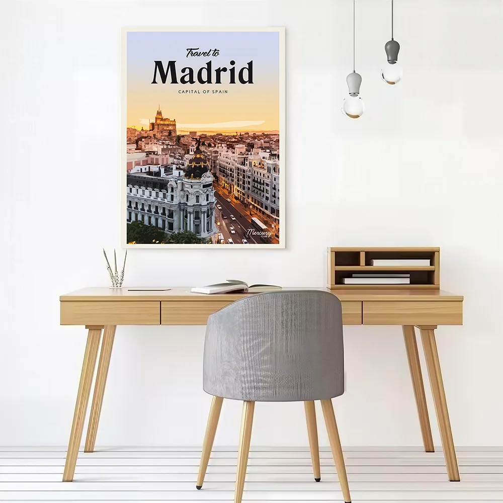 Visit Madrid Canvas Print Perfect Gift for Fans Lovers Personalized Wall Art Poster for Modern Home Decoration Ornaments Bedroom