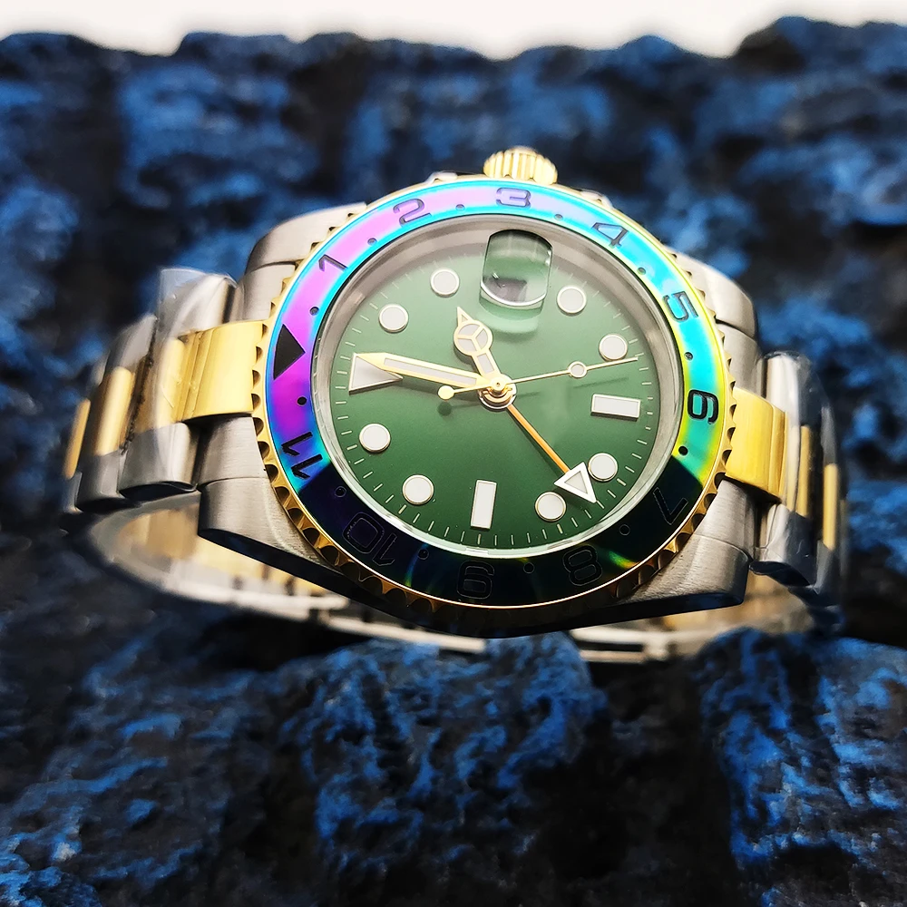 Luxury Fashion 40mm Men's Watch Colorful Ceramic Bezel GMT Automatic Mechanical Clock Mount Sapphire Glass