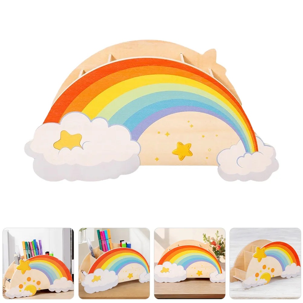 

Деревянная подставка для карандашей Rainbow Cloud, вместительный настольный органайзер для учителей, студентов, профессионалов, кистей для макияжа, маркеров