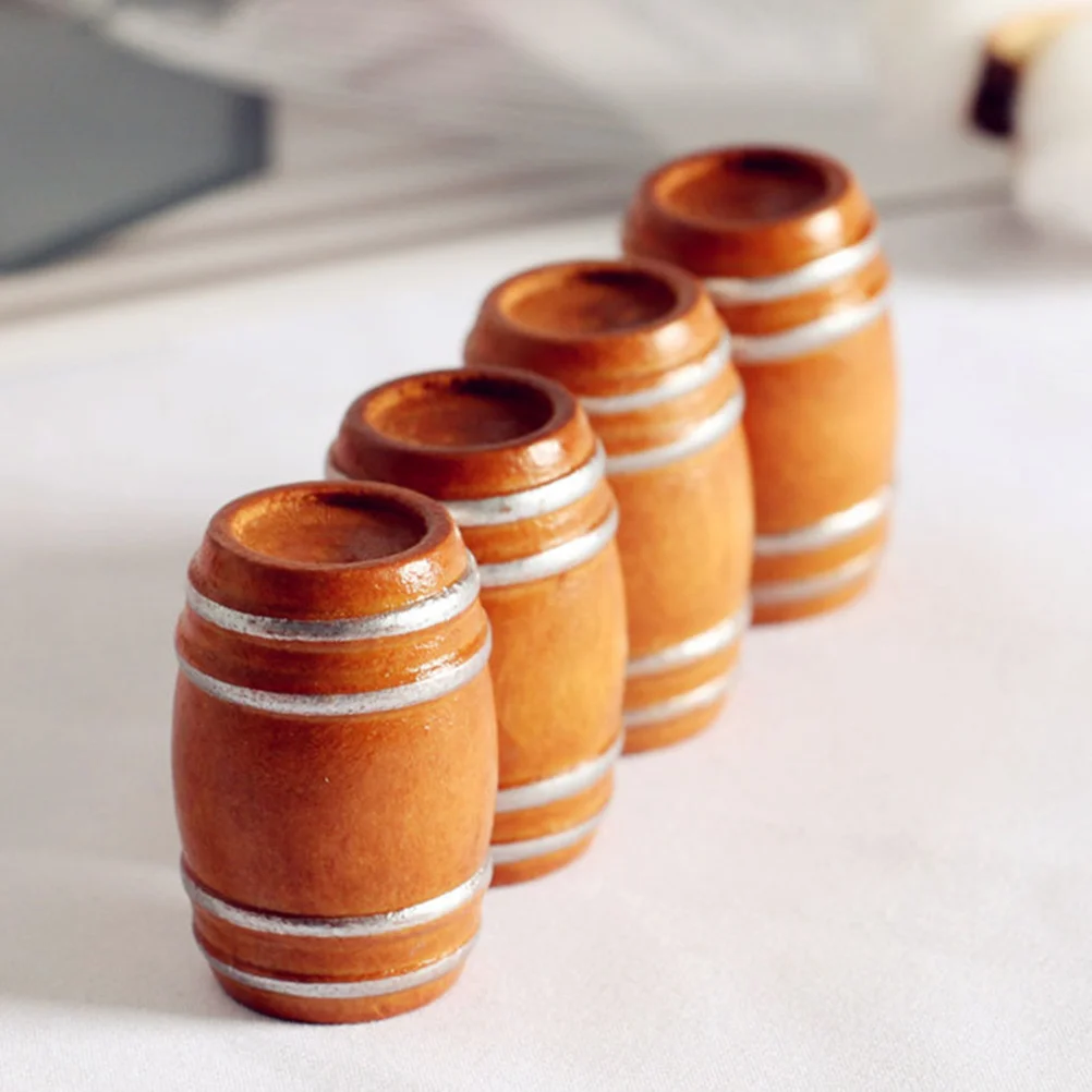

4 Pcs Mini Beer Keg House Wood Barrel Accessories Furniture Miniature Beech Decor