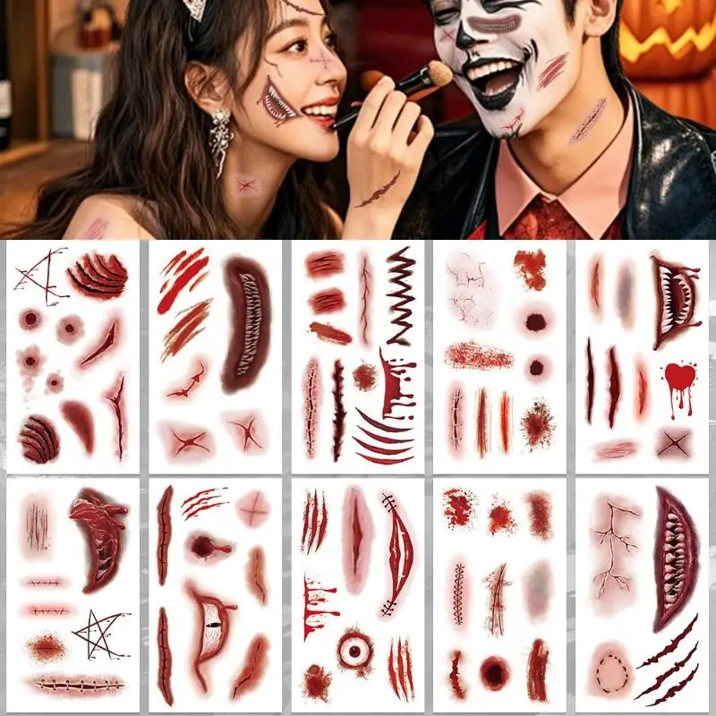 10 10 Sheets 3D Realistic Scar Tattoos Waterproof Fake Bloody Wound Stickers For Halloween Cosplay Face Body Makeup Adults - Aliexpress Deal