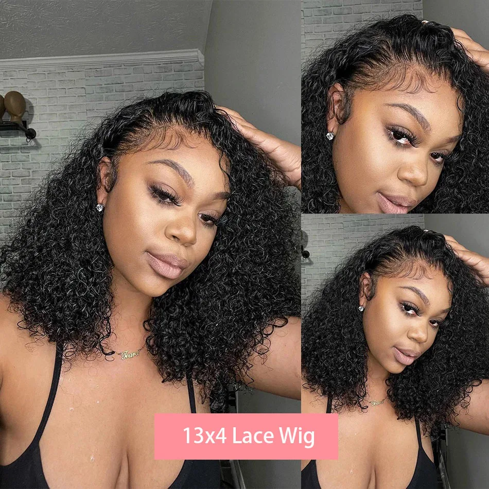 Brazilian Curly Short Bob 13x4 Lace Frontal Wigs 230% Glueless Deep Wave 4x4 Lace Front Wig Brazilian 100% Human Hair 14 16 Inch