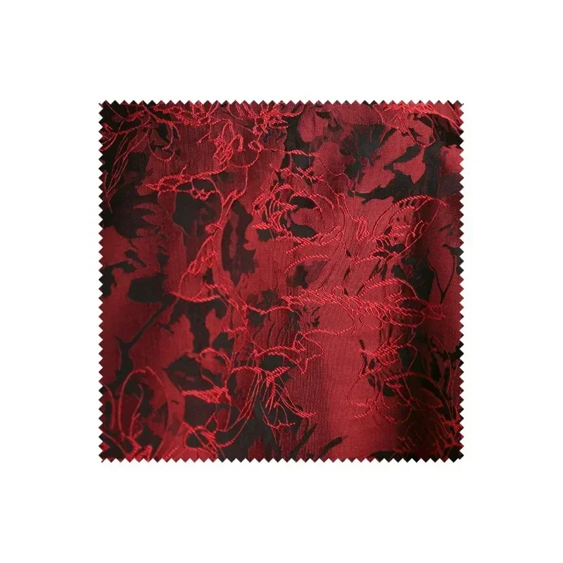 Red Linear Botanical Floral Jacquard Fabric Muscle Embroidery Jacket Suit Skirt Clothing Designer Fabrics - view 5
