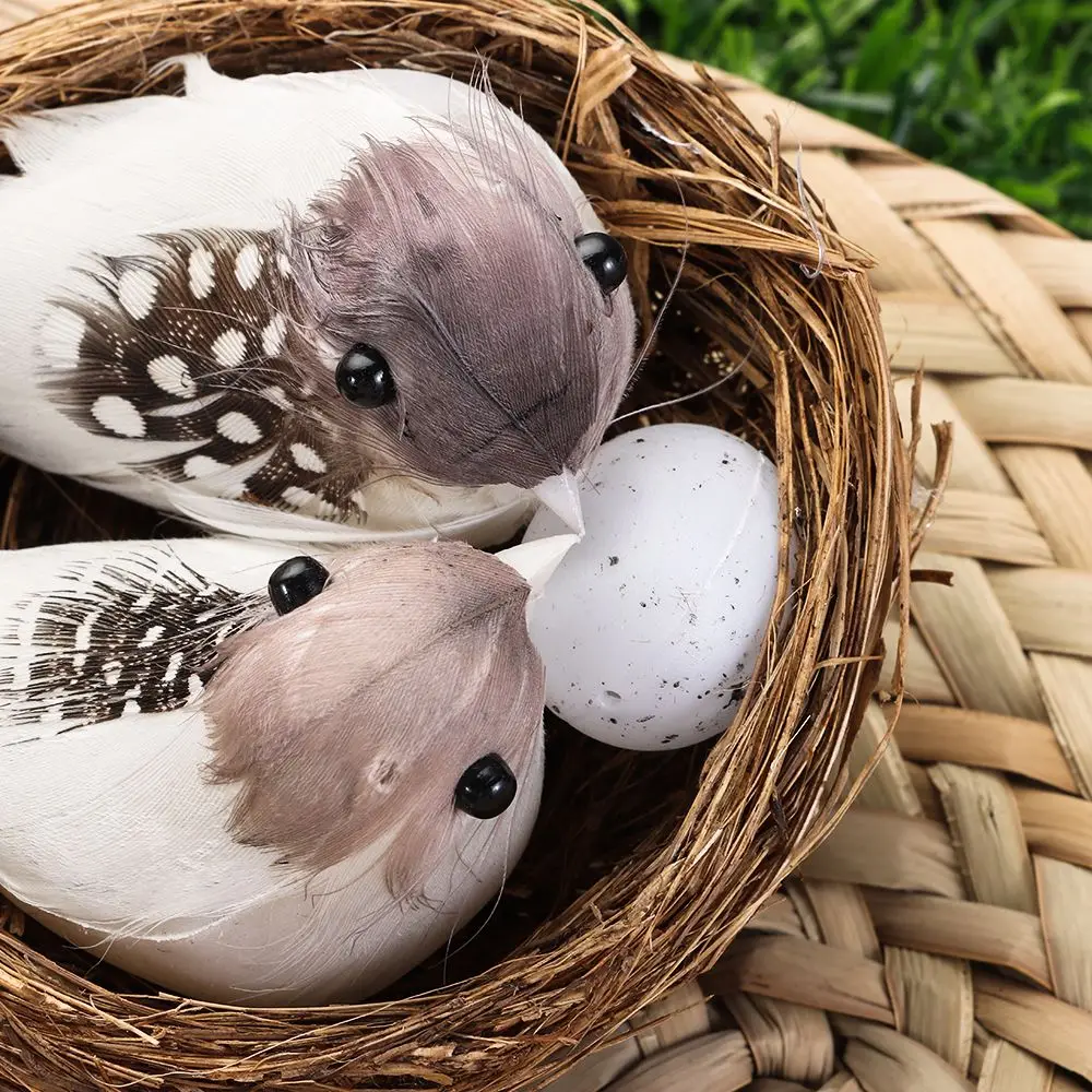 1Set Simulation Bird Realistic Feathered Birds With Nest Bird Egg Artificial Craft Birds Garden Parties Lawn Ornament Home Decor view 3