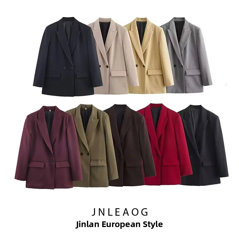 

JNLEAOG Faionable Versatile Double-breasted Suit Jaet Women's Autumn New Sle Design Silhouette Warm Busin Long Sve