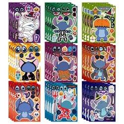 9/18Sheets Disney Lilo Stitch Puzzle Stickers Games Make-a-Face DIY Cartoon Assemble Jigsaw Children Toys Kids Gift Decoration