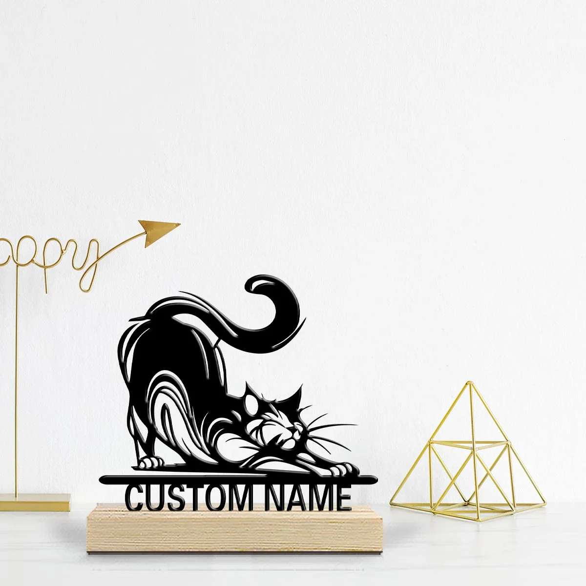 1pc Desktop Metal Ornaments Customizable Content Equipped with Wooden Base Perfect for Home or Office Decoration
