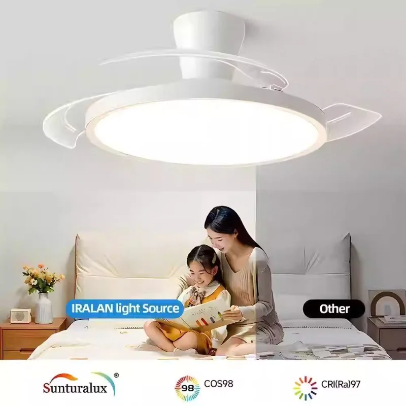 Ultra Thin 6-speed Dimmable 3-color Quiet Embedded White 42 Inch Bedroom Living Room Dining Room Decorative Fan Light