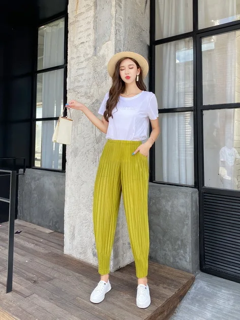 Miyake Summer New Pants Women's Pleated Lily Pleated Leggings Radish Pants Plisse Breathable High Waist Slim Casual Pants