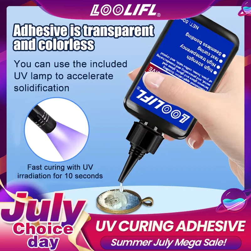 50g Crystal Resin UV Glue DIY Jewelry Making High Hardness Fast Drying Harder Epoxy Glue, UV Cure Resin for Craft Jewelry Making