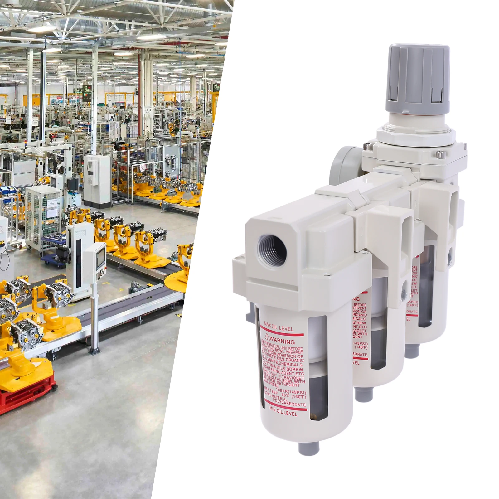 

1/2" NPT Three Stage Air Drying System Filters Air Pressure Regulator Combo For Construction Machinery Transportation Equipment