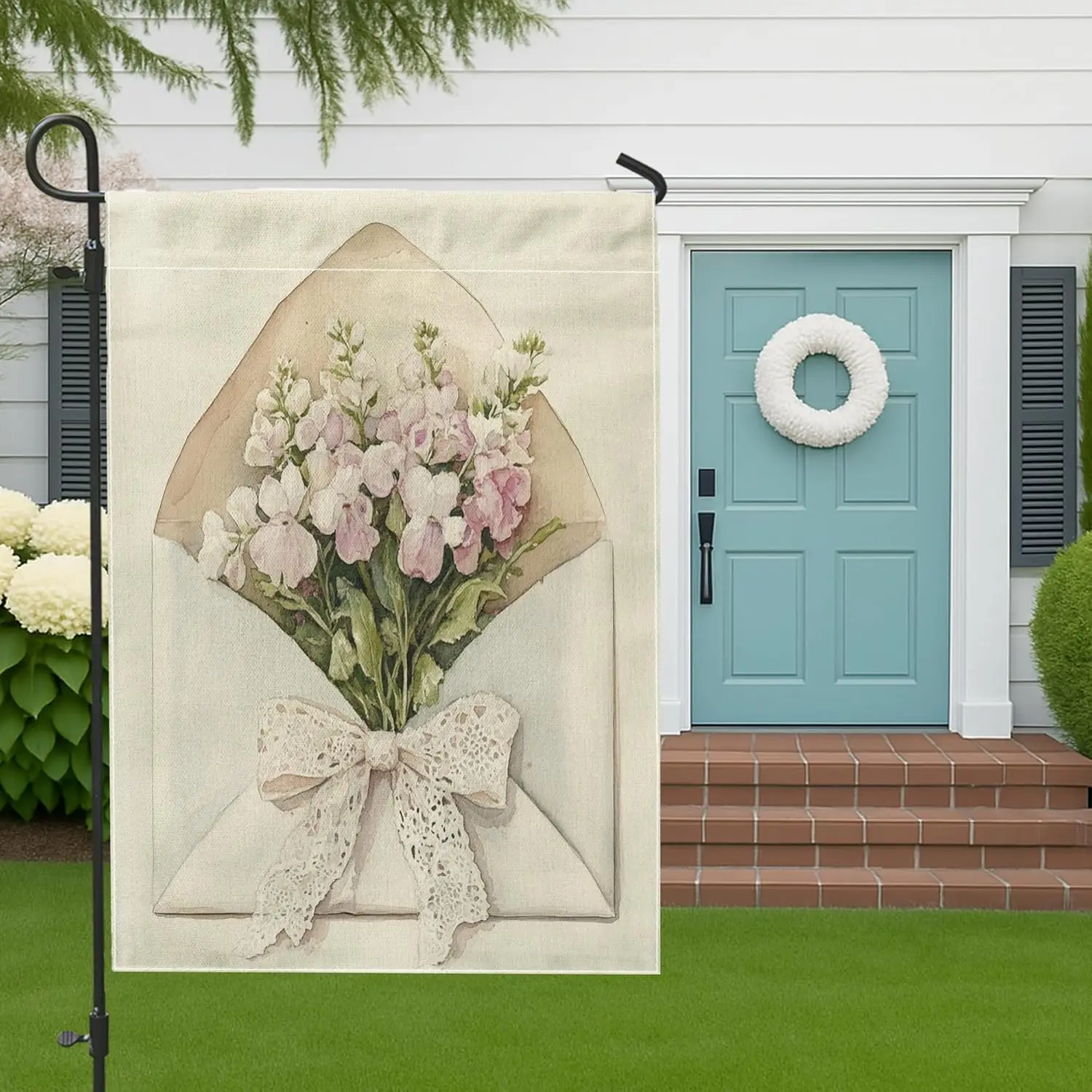 Spring Sweet Peas Garden Flags 12”x18” Double Sided for Outside, Funny Flowers Leaf Envelope Front Yard Backyard Vertical Ho ZZM