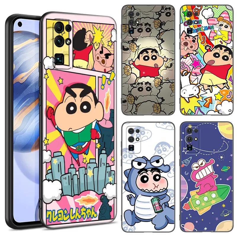 Cute Crayon Shin-chan Black Phone Case For Honor 70 90 Lite X40 GT X50 i X5 Plus X6A X6S X7A X8A X8B X6 X7 X8 X9 4G X9A X9B 5G