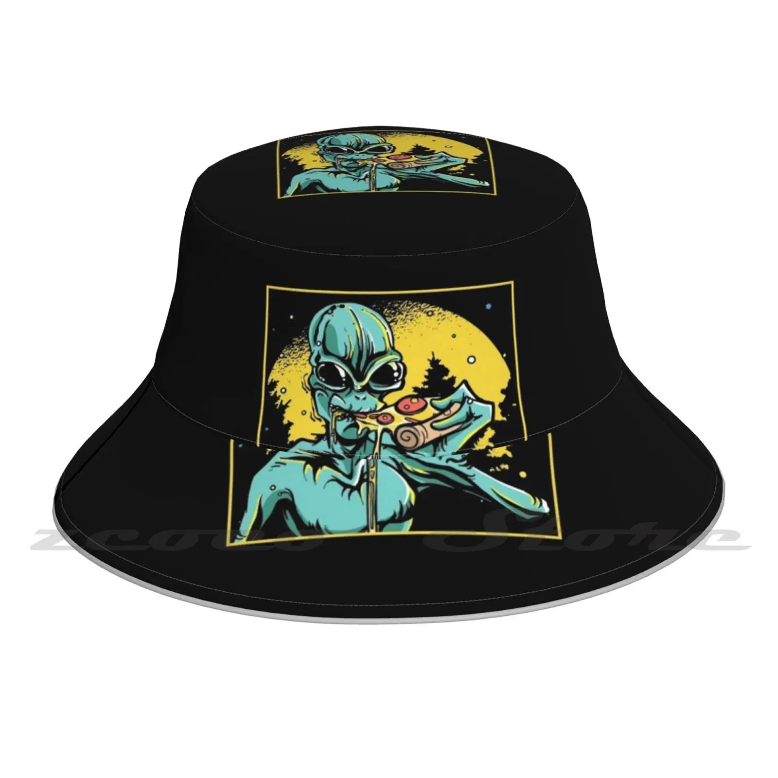 Pizza Believer Ufo Extraterrestrial Gift Cap Diy Light Foldable Sunshade Fashion Fisherman Hat Abduction Believer Fans Ufo Ufo