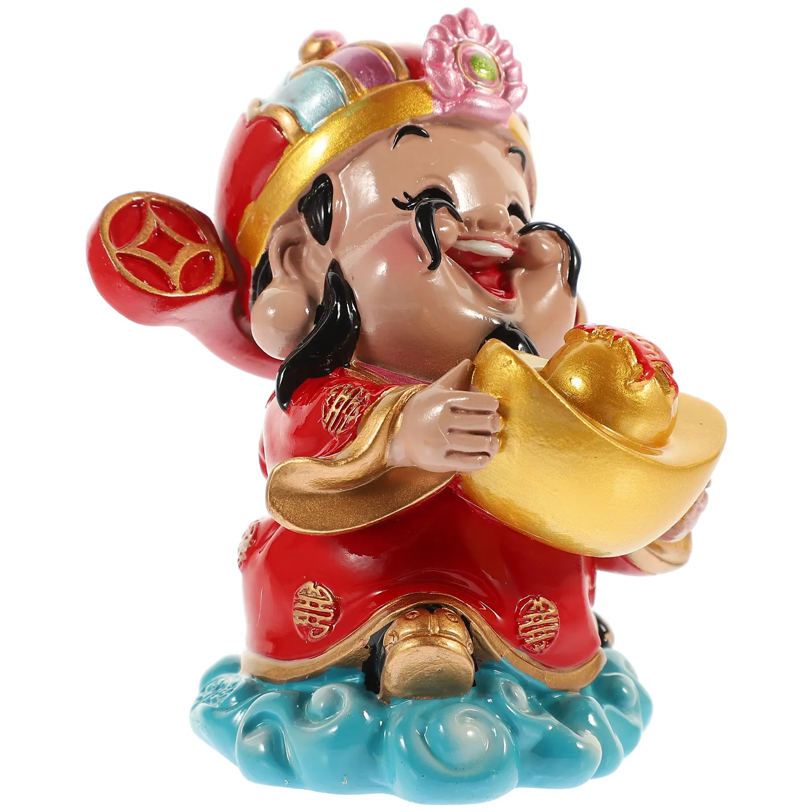 Resin God of Wealth Statue Chinese Style Fortune Blessing Decoration for Living Room Desktop Bookshelf Shelf Bedside Home Office