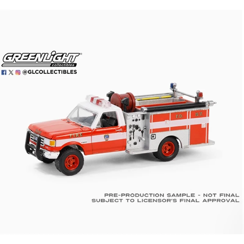 GreenLight Diecast 1:64 1987 Ford F-350 مضخة صغيرة شاحنة مطافئ سبيكة سيارة نموذج كلاسيكي الكبار هدية تذكارية عرض ثابت