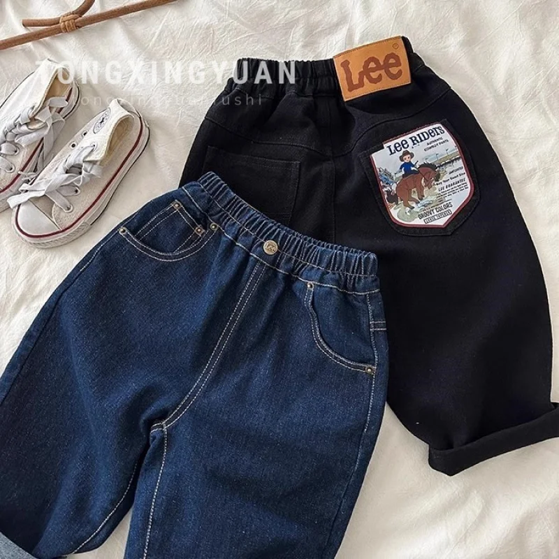 

Children's Trousers Spring and Autumn New Boys and Girls Contrast Line Jeans Baby Fashion Brand Labeling Straight-Leg Pants