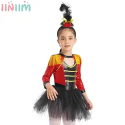 Teens Girls Halloween Magician Circus Cosplay Costume Carnival Theme Party Roleplay Clothes Long Sleeve Tutu Dress with Mini Top