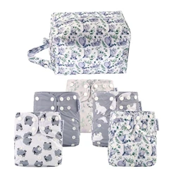 HappyFlute New 5Piece Recycled Fabric Waterproof Adjustable Pocket Cloth Diaper Suit With Insert&Diaper Pod Newborn Baby Stuff