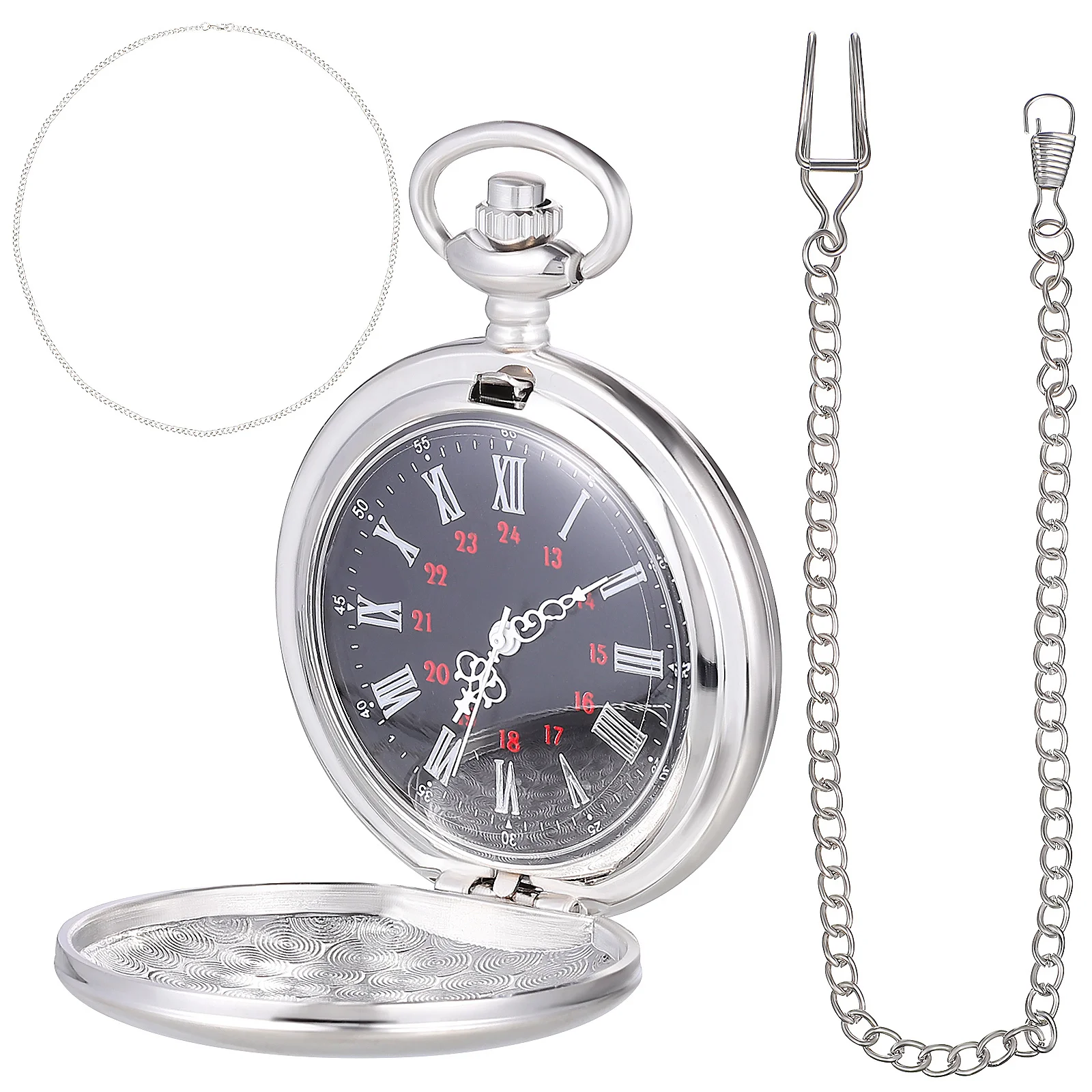 

Classic Pocket Watch Vintage Roman Numeral Dial Unique Pointers Quartz Movement Chain Stylish Gift for Men Women