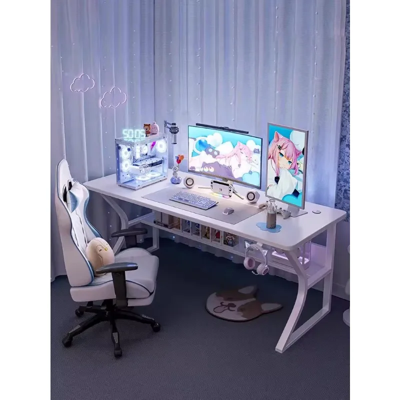 مكتب كمبيوتر أبيض لسطح المكتب وغرفة النوم وطاولة منزلية وطاولة رياضية إلكترونية ومجموعة كرسي يمكن وضع المكتب المضيف