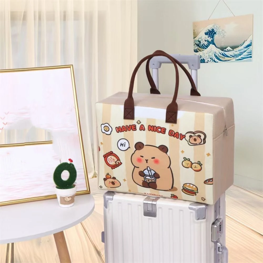 Cute Portable Capybara Felt Travel Bag Luggage Panda Duffel Bag Large Capacity Shoulder Bag Handbag Women