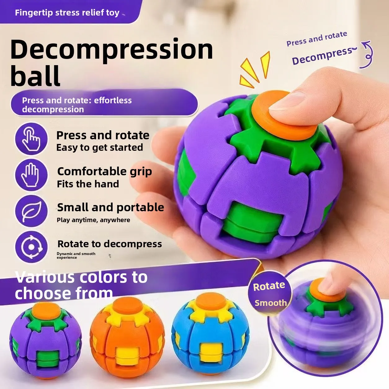 DIY Assembly Fidget Decompression Ball Push Rotate Hand Spinner Toy Pocket Size Anti-Anxiety Sensory Toy for Adult