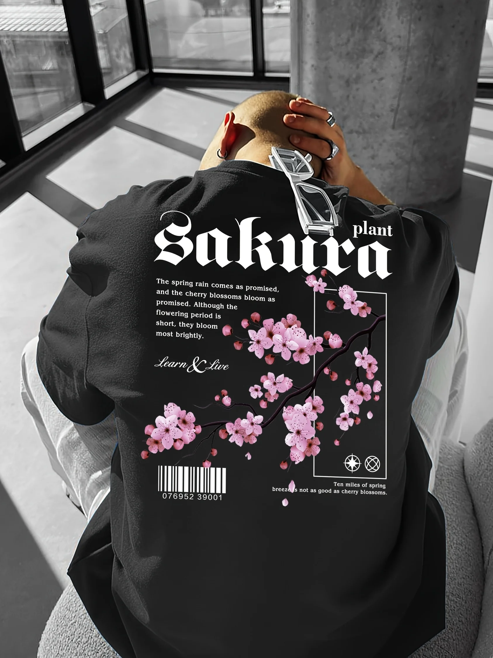 Cherry Blossom Letter Print 100% Cotton Men Woment T-shirt Summer Autumn Daily Outdoor Sports Casual Loose Street Short-sleeve