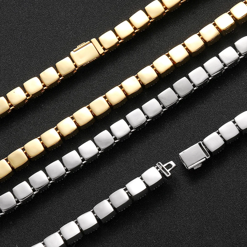 New Model Solid Tennis Link Chain Hip Hop Bing Iced Out 10mm Tennis Chain Chokers Necklaces for Men Women Rapper Jewelry Gift