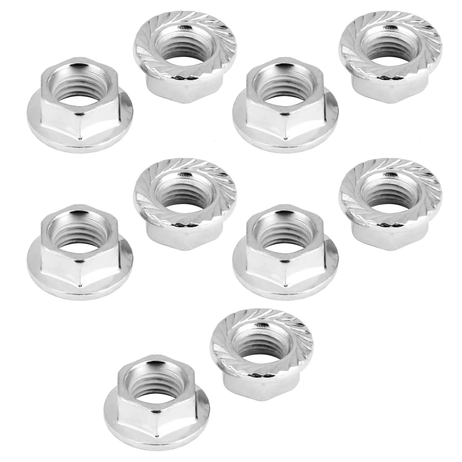 10PCS M10 * 1.25 Fine Thread Hex Hexagonal Nut Flange Nuts Fastener with Pad Iron Chrome M10 Hex Nut