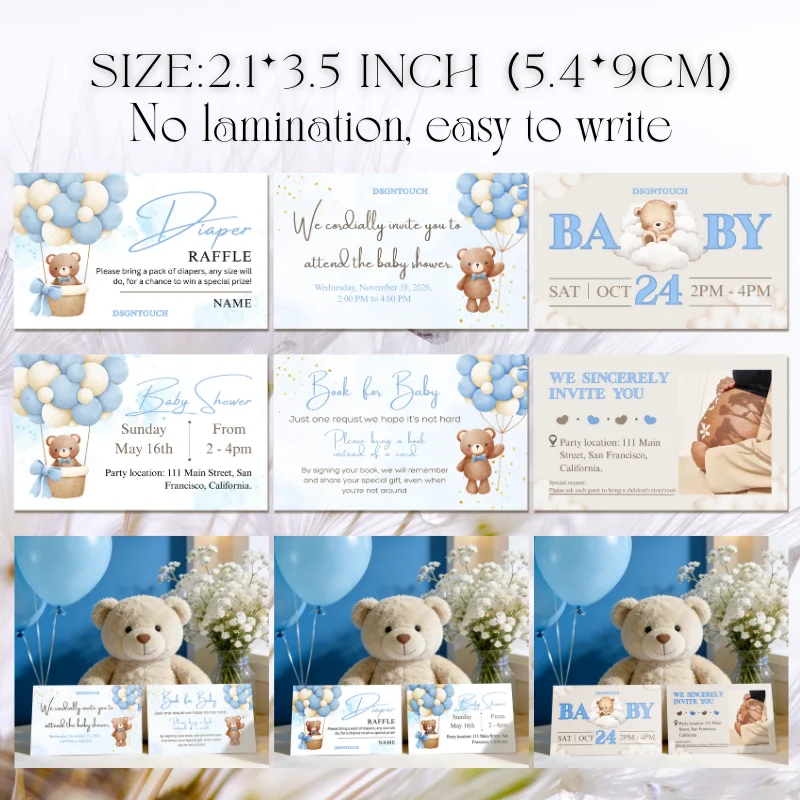 

Baby Shower Cards Printed on 300g Paper No lamination Easy To Write On Customizable Invitations for Party Ready to Send