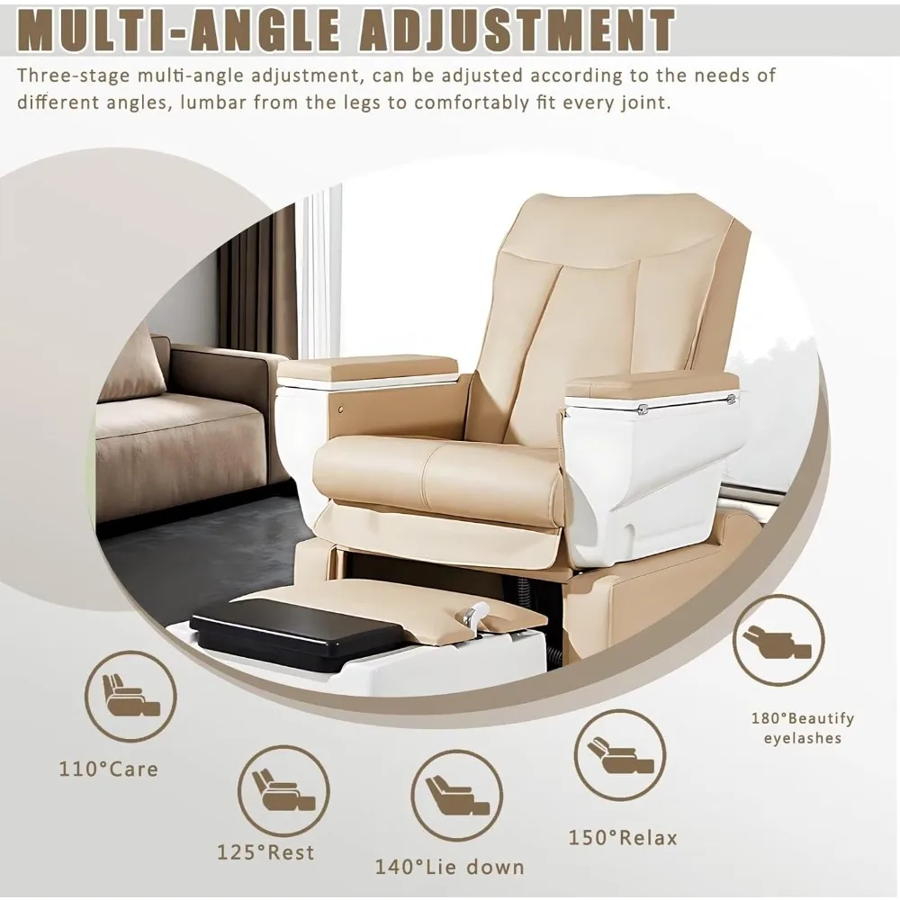 Pedicure Chair with Back Massage | Spa Chair with Multi-Angle Adjustment and Bath for space-saving pull-out foot bath basin