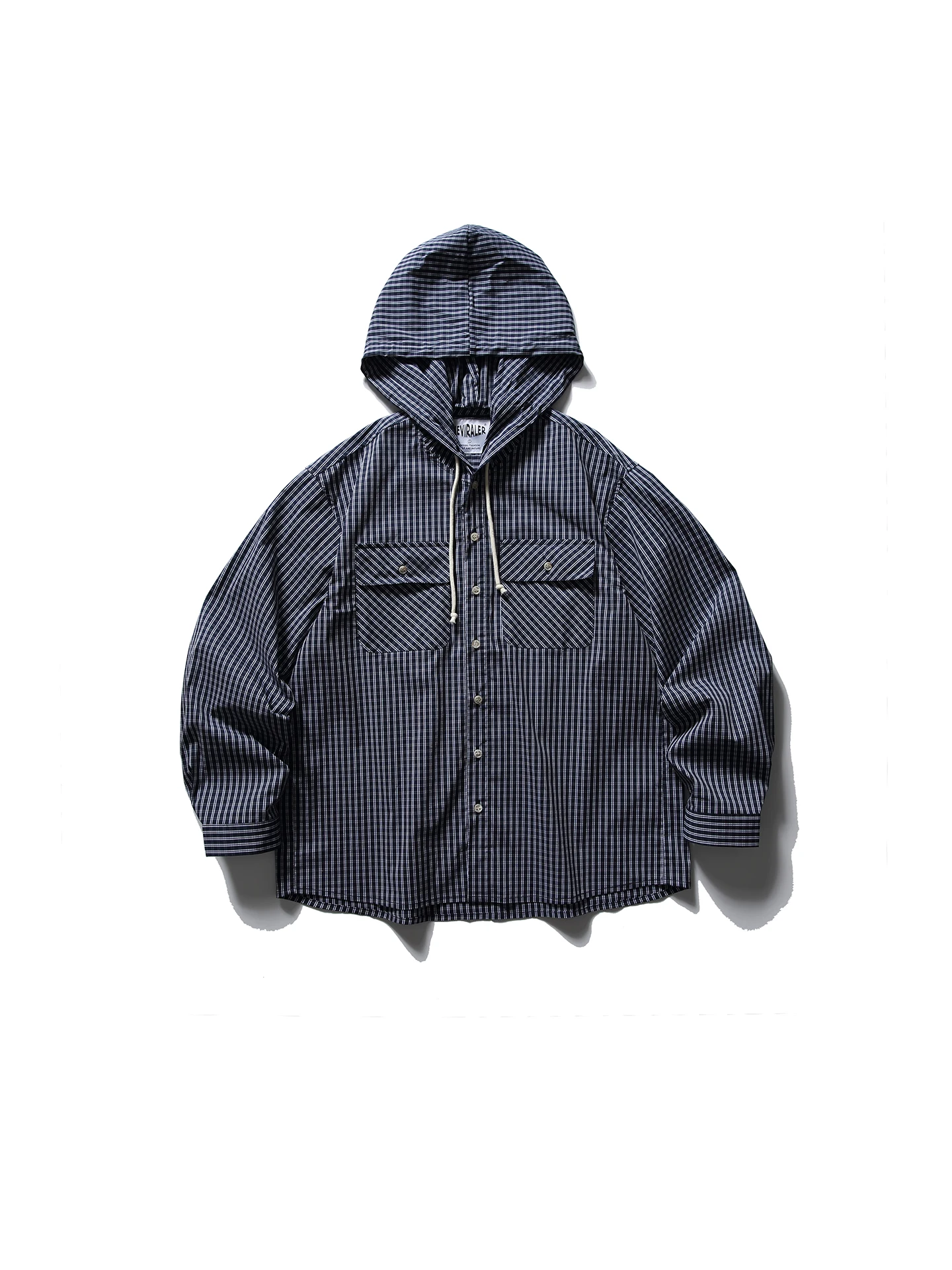 

Свободная ретро-рубашка в клетку в стиле Cityboy с длинным рукавом и капюшоном, унисекс, весенняя, модная, без бренда, из смесового хлопка и нейлона, молодежная повседневная рубашка