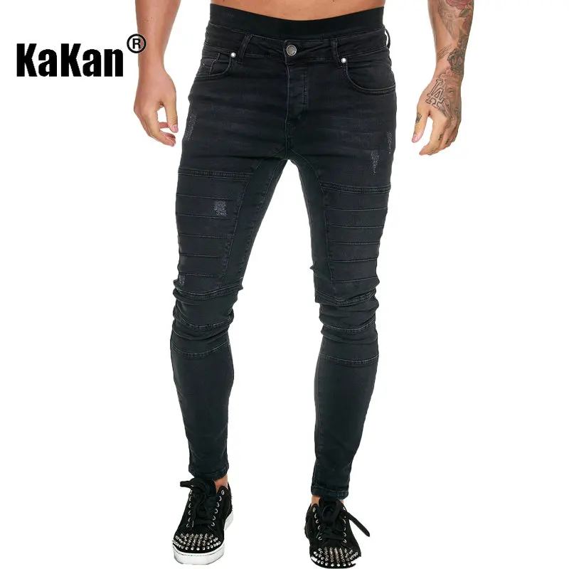 

Kakan - Ripped Slimming Motorcycle Men's Jeans, Popular In Europe and America, New Tights, Black Jeans K016-1977
