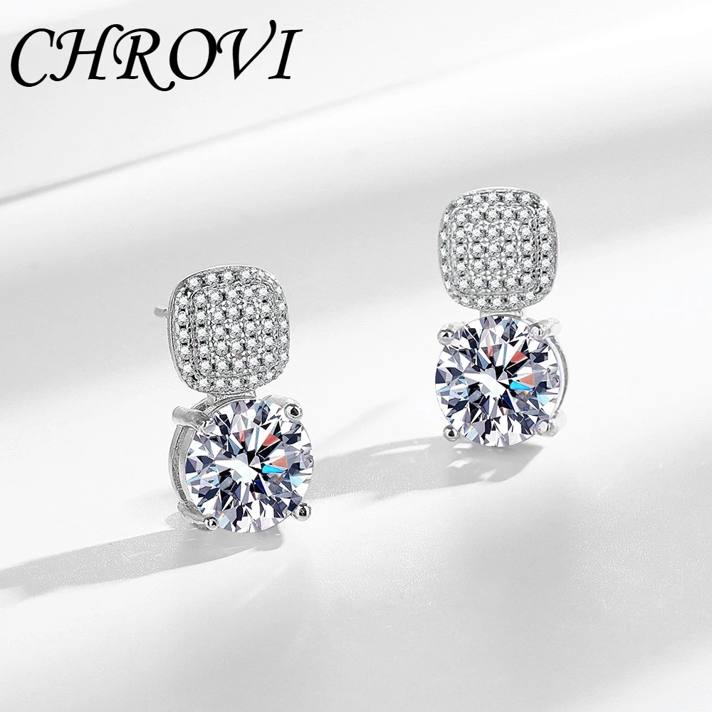 Exquisite 925 sterling silver diamond-encrusted square zirconia stud earrings for women - simple, small, versatile jewelry. view 4